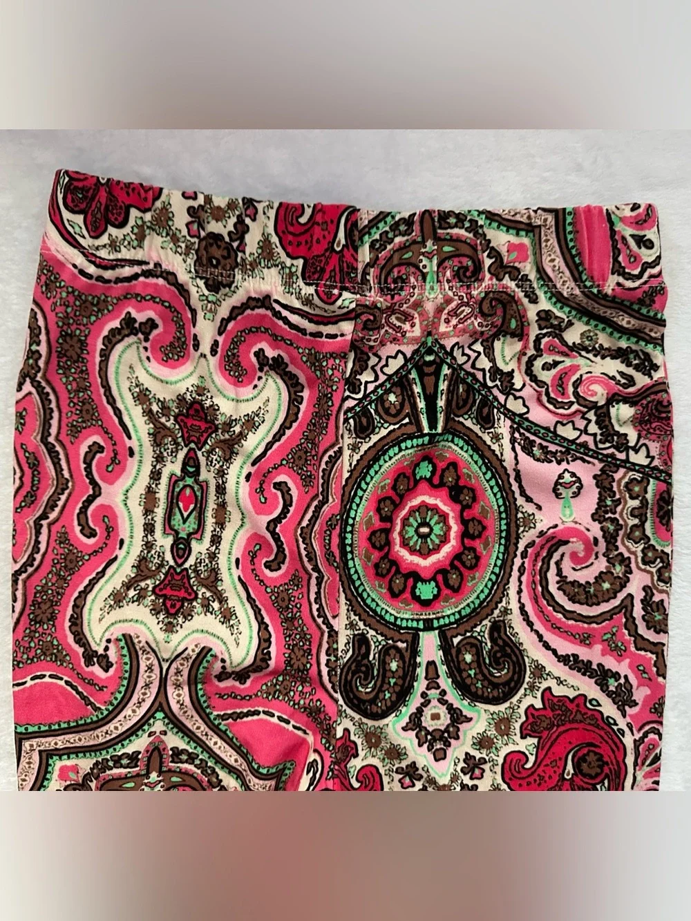 Free People Boho Harper Printed Pull On High Rise Flare Pants Hot Pink Combo XS